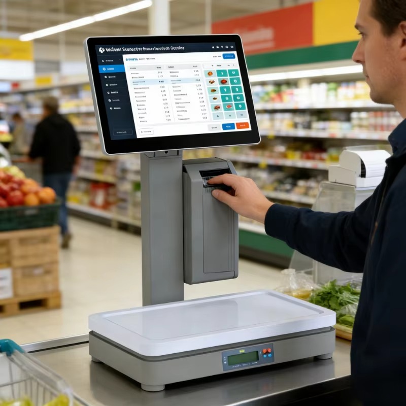 Супермаркетные весы с сенсорны – обзор и цена Weighing Scale Label Printer